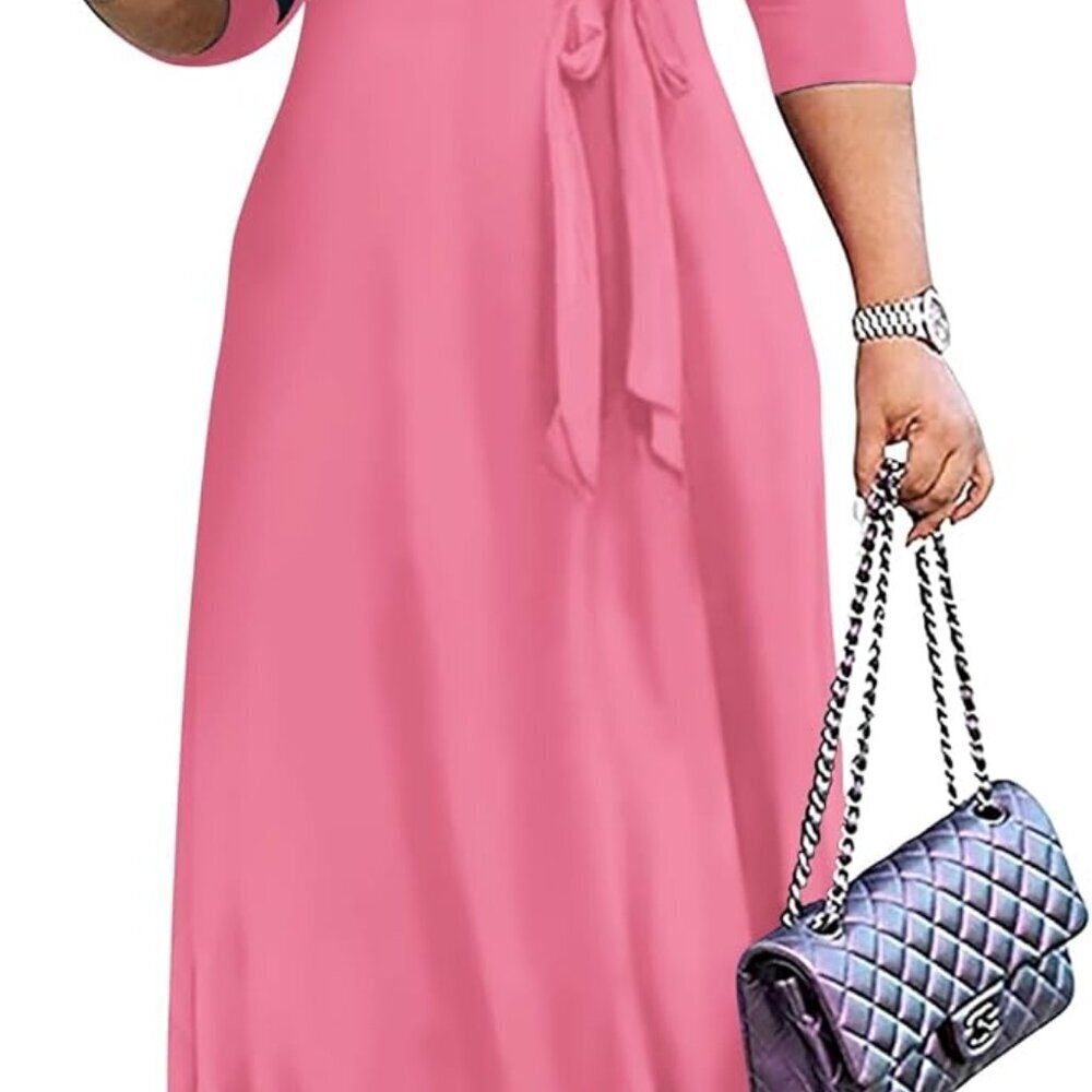Women's Maxi Dress Bohemian Long V-Neck 3/4 Sleeve Solid Color Summer Casual